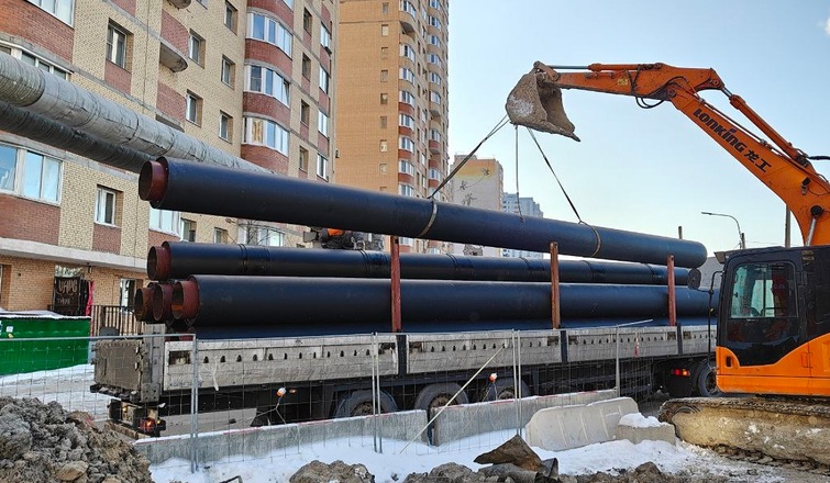 На объект капитального ремонта теплосети в пос. Шушары отгрузили трубы в ППУ-ПЭ изоляции